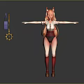 Anime Girl Character With Fox Ears Tail Red Skirt White Top Arms Outstretched