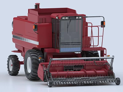 Modern Red Agricultural Combine Harvester With Large Tires And Harvesting Mechanism 3d model