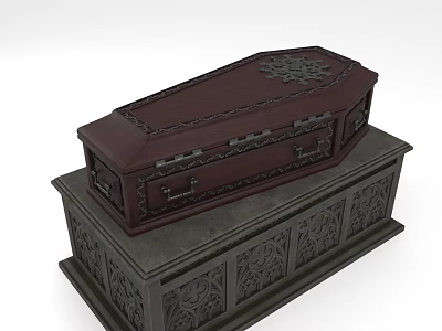 Mysterious Character And Undead Creature Gothic Coffin With Ornate Carved Base And Decorative Metal Clasps 3d model