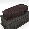 Mysterious Character And Undead Creature Gothic Coffin With Ornate Carved Base And Decorative Metal Clasps