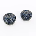 Traditional Ceramic Jars Blue And White Floral Pattern With Decorative Lids On White Background