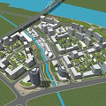 Modern Office Complex Layout With Multiple Buildings Green Spaces And Water Features 3d model