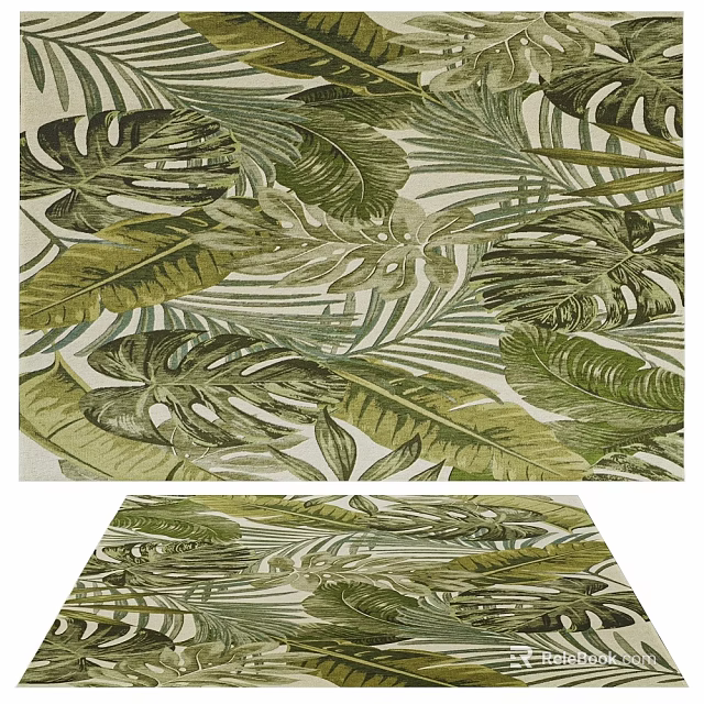 Square Area Rug With Tropical Green Leaf Pattern And Lush Foliage For Modern Home Decor 3d model 