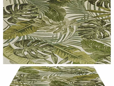 Square Area Rug With Tropical Green Leaf Pattern And Lush Foliage For Modern Home Decor 3d model