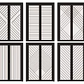 Modern Sliding Doors With Black Frames White Panels And Gold Striped Patterns 3d model