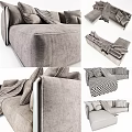 Modern Gray Sectional Sofa With Plaid Blanket And Throw Pillows 3d model