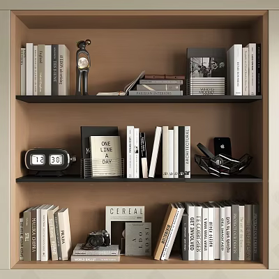 Home Stylish Decorative Ornament Set With Books Clock Photo Frame And Cereal Letters On Bookshelf 3d model
