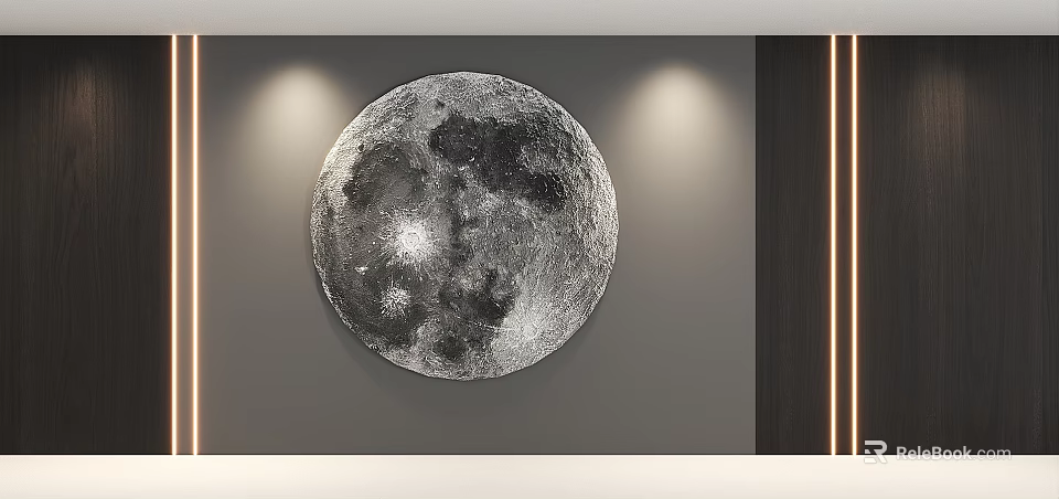 Sofa Background Wall With Gray Surface Moon Shaped Decor And Modern Lighting 3d model 