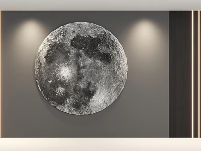 Sofa Background Wall With Gray Surface Moon Shaped Decor And Modern Lighting 3d model