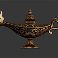 Vintage Magic Lamp With Flaming Top Intricate Carvings And Decorative Base