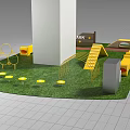 Interactive Yellow Pet Toys Playground With Grass Slide Ring And Tunnel Structures 3d model