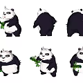 Polygonal Panda Decorative Figurine Set with Various Poses and Bamboo Elements for Home Decoration