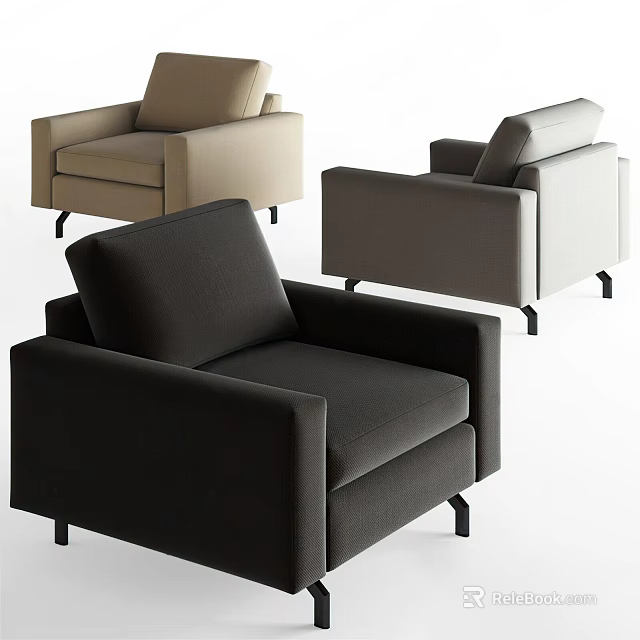 Modern Single Sofa in Three Colors with Fabric Cover and Black Legs 3d model 