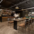 Modern Cafe Interior Design With Dining Table Chairs Pendant Lights Bar Counter And Wall Decorations