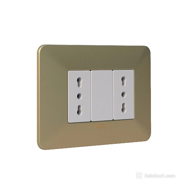 Golden Switch Panel With Two Sockets And One Control Switch Modern Design 3d model 