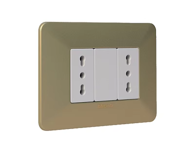 Golden Switch Panel With Two Sockets And One Control Switch Modern Design 3d model