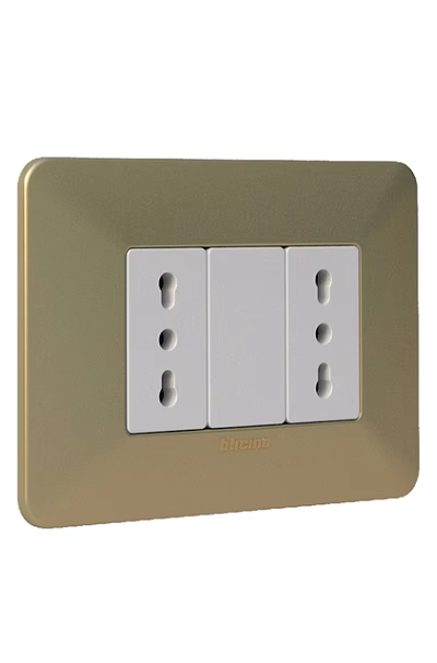 Golden Switch Panel With Two Sockets And One Control Switch Modern Design 3d model