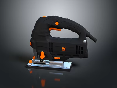 Black And Orange Electric Jigsaw With Ergonomic Handle And Metal Base 3d model