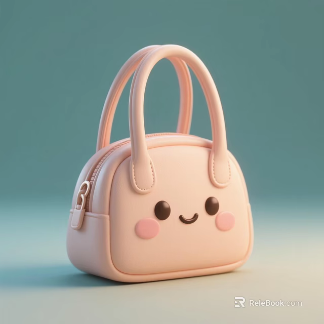Cute Pink Rabbit Ear Small Bag Decorative Ornament Set With Smiling Face And Blush 3d model 