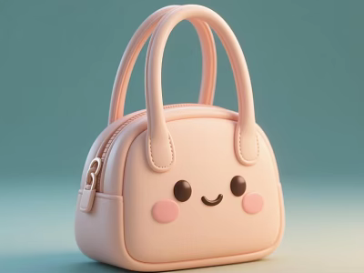 Cute Pink Rabbit Ear Small Bag Decorative Ornament Set With Smiling Face And Blush 3d model