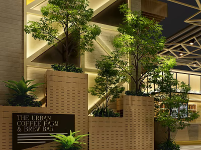 Bonsai Plants In Wooden Planters For Coffee Shop Indoor Decoration 3d model