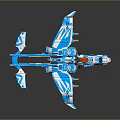 Cosmic Spaceship Model Blue And White Detailed Mechanical Design With Wings And Red Accents