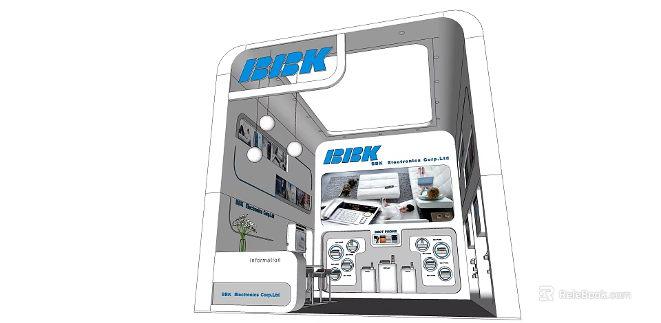 ISER Exhibition Booth Design With Display Panels Product Images And Layout Structure 3d model 