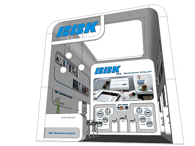 ISER Exhibition Booth Design With Display Panels Product Images And Layout Structure 3d model