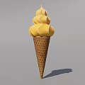 Creamy Yellow Swirled Ice Cream in Crispy Waffle Cone on Neutral Background