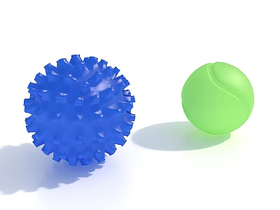 Blue Spiky Decorative Ball And Green Tennis Like Ball On White Background 3d model