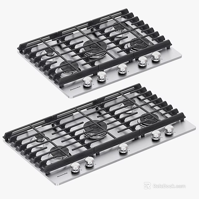 Stainless Steel Gas Stove Cooktops With Multiple Burners And Control Knobs For Kitchen Appliances 3d model 