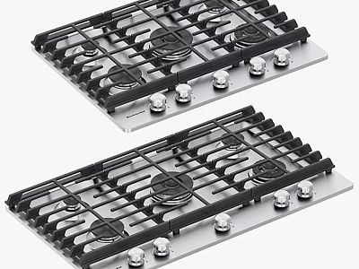 Stainless Steel Gas Stove Cooktops With Multiple Burners And Control Knobs For Kitchen Appliances 3d model