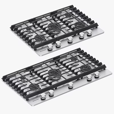 Stainless Steel Gas Stove Cooktops With Multiple Burners And Control Knobs For Kitchen Appliances 3d model