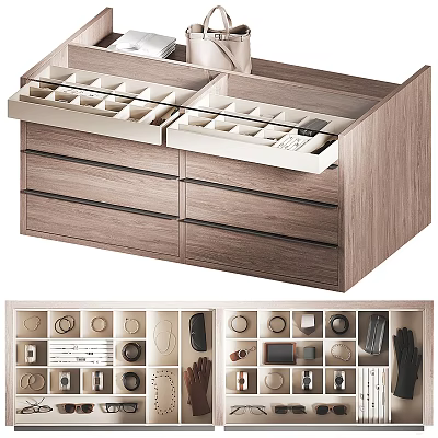 Wooden Jewelry Cabinet With Multiple Drawers And Compartments For Organizing Accessories 3d model