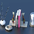 Decorative Ornament Set with Giraffe Figurines Books Vase Stone and Glass Dome Head Sculpture