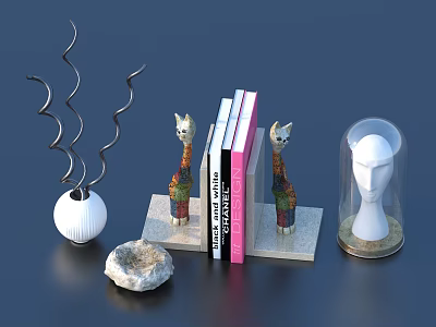 Decorative Ornament Set with Giraffe Figurines Books Vase Stone and Glass Dome Head Sculpture 3d model