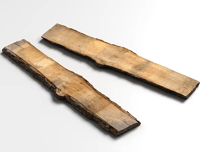 Natural Stone Wood Planks with Rustic Texture and Unprocessed Bark Edges 3d model