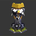 Lego Robot Characters With Yellow Heads And Orange Gray Bodies Front Back Views