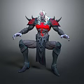White Head Character In Red Black Armor With Red Heart On Chest Crouching Posture Robe