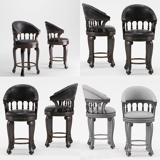 Classic Bar Stools With Carved Legs Various Designs Leather And Fabric Seats 3d model 