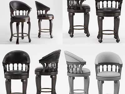 Classic Bar Stools With Carved Legs Various Designs Leather And Fabric Seats 3d model