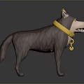 Cartoon Style 3D Wolf Model With Brown Fur Yellow Collar And Golden Chain