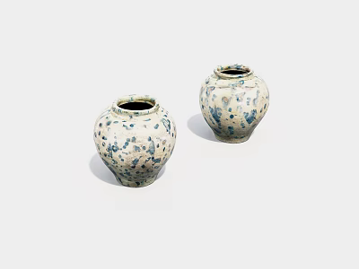 Two Blue White Speckled Ceramic Vases With Classic Decorative Design 3d model