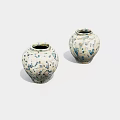 Two Blue White Speckled Ceramic Vases With Classic Decorative Design