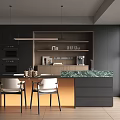 Modern Restaurant Open Kitchen Interior Design With Island Counter And Appliances