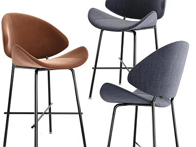 Modern Upholstered Bar Stools With Brown And Gray Seats And Black Metal Legs 3d model