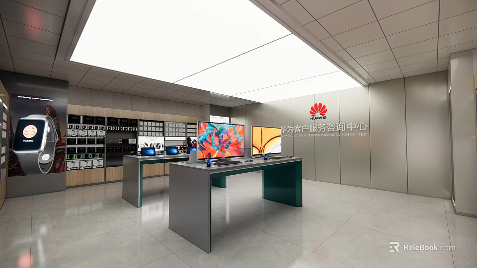 Huawei Authorized Experience Store With Smartphones Laptops And Modern Display Counters 3d model 
