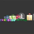 Festive Wooden Table With Colorful Gift Boxes Decorative Balls And Snow Globe