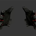 Black And Red Worn Work Gloves With Dirt On Fingers And Palms