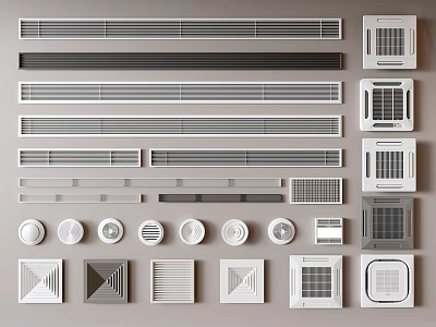 Different Types Of Modern Air Conditioner Vents With Grille Designs And Wall Mounts 3d model